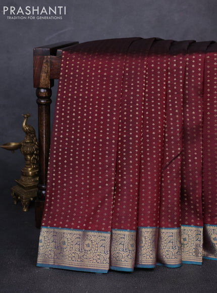 Pure kanchipuram silk saree deep maroon and teal green with allover zari woven 1000 buttas and zari woven border