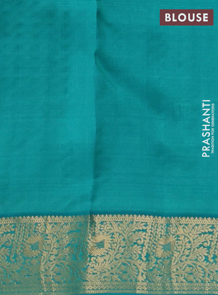Pure kanchipuram silk saree dual shade of greenish yellow and teal blue with allover zari woven 1000 buttas and zari woven border