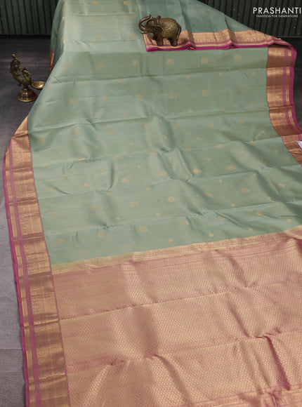 Pure kanchipuram silk saree pastel green and pink with zari woven buttas and zari woven border