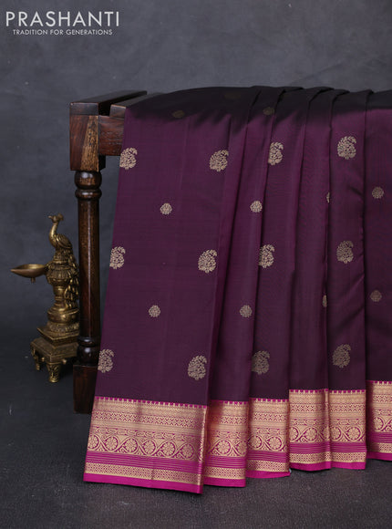 Pure kanchipuram silk saree jamun shade and pink with zari woven buttas and zari woven border