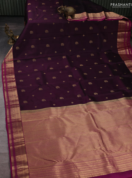 Pure kanchipuram silk saree jamun shade and pink with zari woven buttas and zari woven border