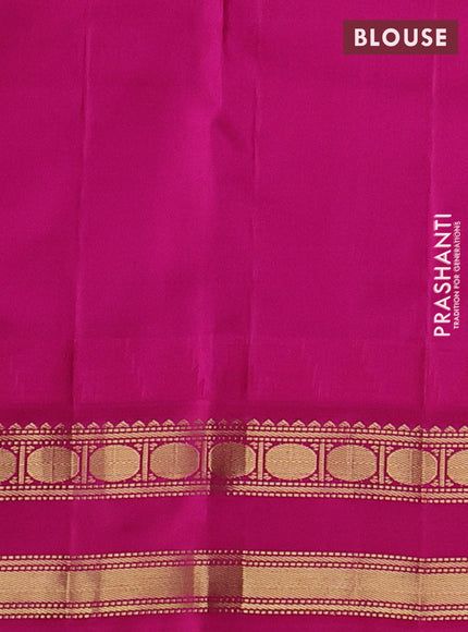 Pure kanchipuram silk saree dual shade of greenish blue and pink with zari woven buttas and temple design rettapet zari woven border
