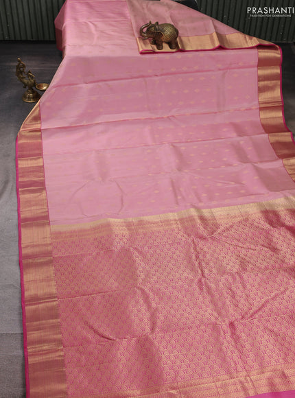Pure kanchipuram silk saree pastel pink and pink with allover zari woven buttas and zari woven border