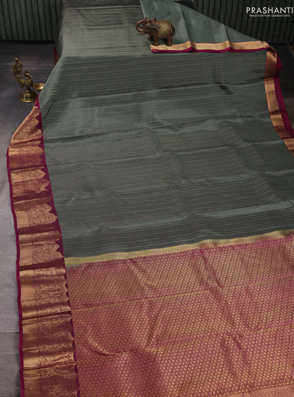Pure kanchipuram silk saree olive green and pink with allover zari weaves and zari woven border