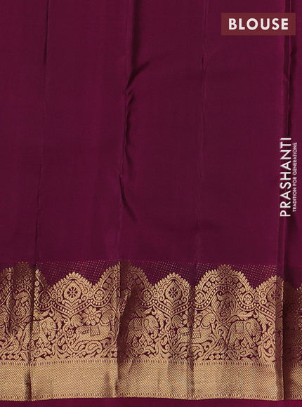 Pure kanchipuram silk saree olive green and pink with allover zari weaves and zari woven border