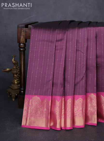 Pure kanchipuram silk saree pastel maroon and pink with allover zari weaves and zari woven border