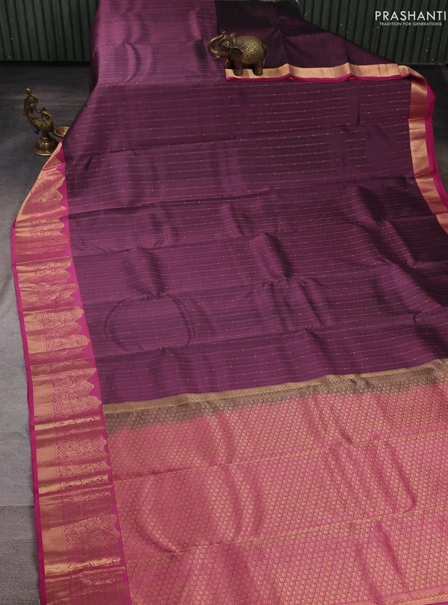 Pure kanchipuram silk saree pastel maroon and pink with allover zari weaves and zari woven border