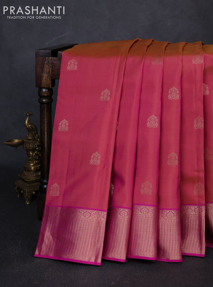 Pure kanchipuram silk saree dual shade of pink and pink with zari woven buttas and zari woven border