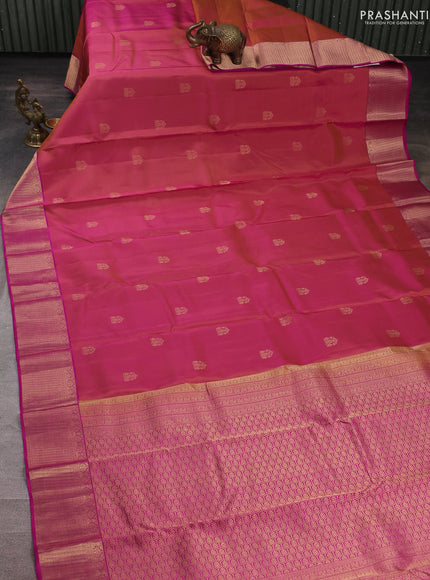 Pure kanchipuram silk saree dual shade of pink and pink with zari woven buttas and zari woven border