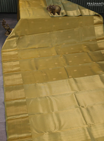 Pure kanchipuram silk saree pastel green and teal blue with zari woven buttas and long zari woven border