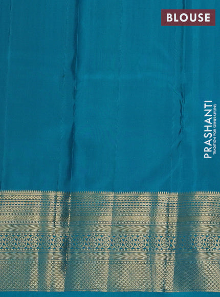 Pure kanchipuram silk saree pastel green and teal blue with zari woven buttas and long zari woven border