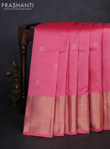 Pure kanchipuram silk saree pastel pink and teal blue with zari woven buttas and long zari woven border