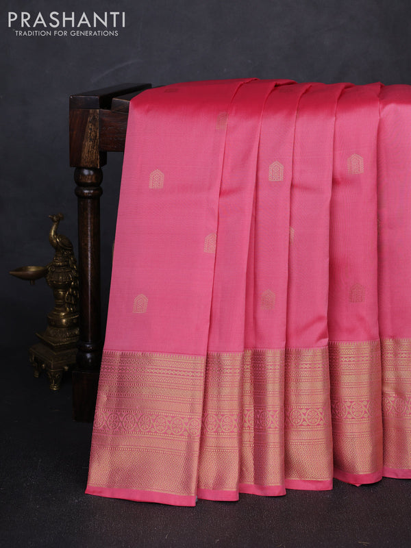 Pure kanchipuram silk saree pastel pink and teal blue with zari woven buttas and long zari woven border