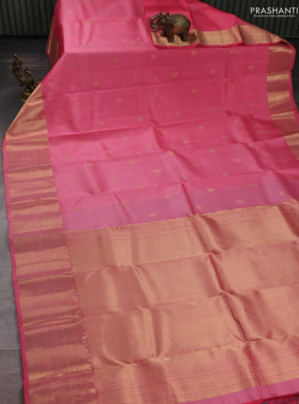Pure kanchipuram silk saree pastel pink and teal blue with zari woven buttas and long zari woven border