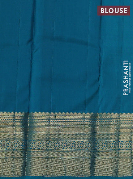 Pure kanchipuram silk saree pastel pink and teal blue with zari woven buttas and long zari woven border