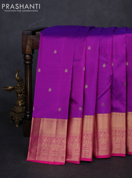Pure kanchipuram silk saree purple and pink with allover zari woven buttas and long zari woven border