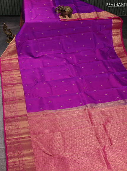 Pure kanchipuram silk saree purple and pink with allover zari woven buttas and long zari woven border