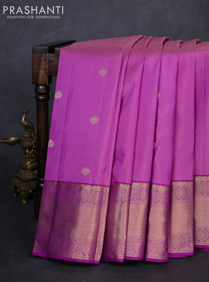Pure kanchipuram silk saree purple with allover zari woven buttas and long zari woven border