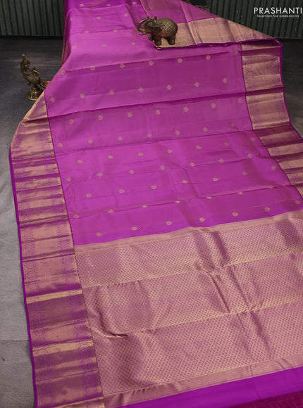 Pure kanchipuram silk saree purple with allover zari woven buttas and long zari woven border