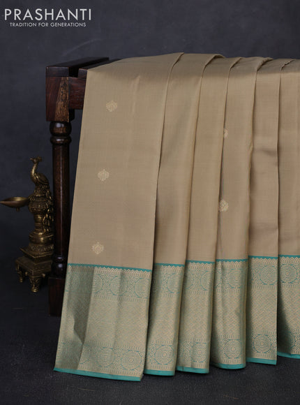 Pure kanchipuram silk saree pastel green and teal green with allover zari woven buttas and zari woven border
