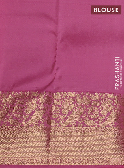 Pure kanchipuram silk saree peach pink with allover zari woven buttas and long zari woven border