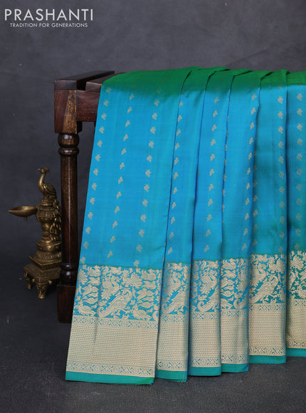 Pure kanchipuram silk saree dual shade of green with allover zari woven buttas and long zari woven border
