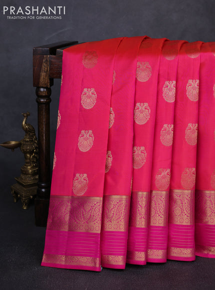 Pure kanchipuram silk saree dual shade of pink and pink with allover zari woven buttas and long zari woven border