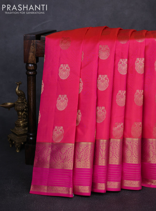 Pure kanchipuram silk saree dual shade of pink and pink with allover zari woven buttas and long zari woven border