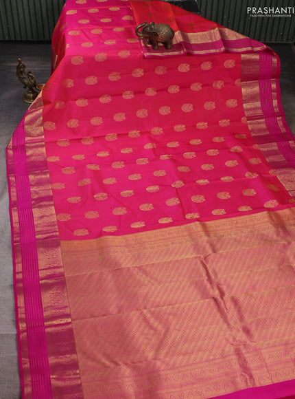 Pure kanchipuram silk saree dual shade of pink and pink with allover zari woven buttas and long zari woven border
