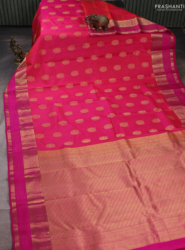 Pure kanchipuram silk saree dual shade of pink and pink with allover zari woven buttas and long zari woven border
