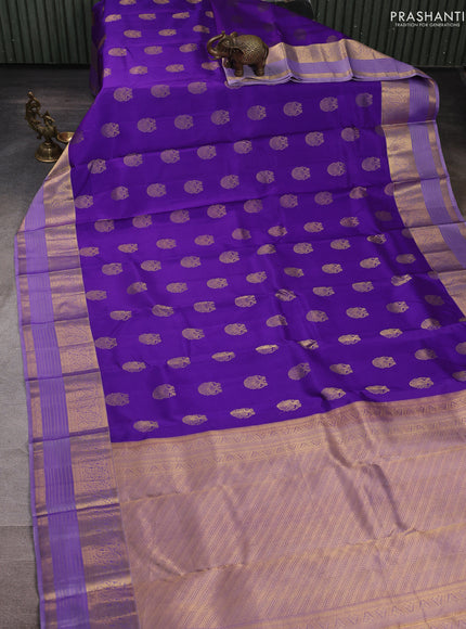 Pure kanchipuram silk saree violet and lavender with allover zari woven buttas and long zari woven border