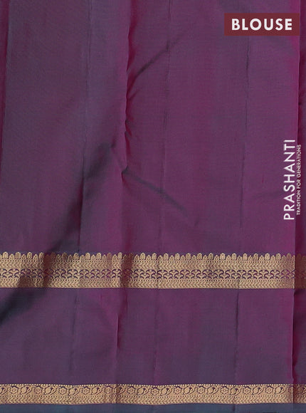 Pure kanchipuram silk saree orange and teal green with zari woven buttas and rettapet zari woven border