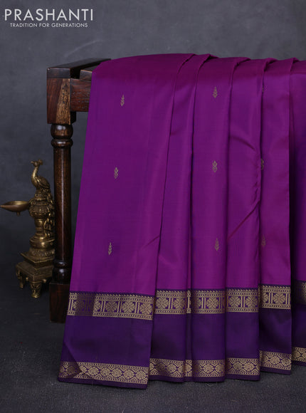 Pure kanchipuram silk saree purple and deep purple with zari woven buttas and rettapet zari woven border