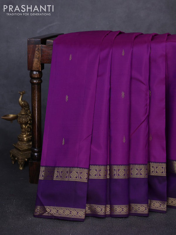 Pure kanchipuram silk saree purple and deep purple with zari woven buttas and rettapet zari woven border
