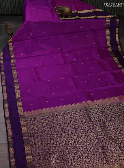 Pure kanchipuram silk saree purple and deep purple with zari woven buttas and rettapet zari woven border