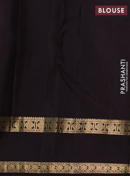 Pure kanchipuram silk saree olive green and coffee brown with zari woven buttas and rettapet zari woven border