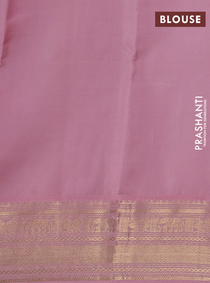 Pure kanchipuram silk saree coffee brown and light pink with zari woven buttas and zari woven korvai border