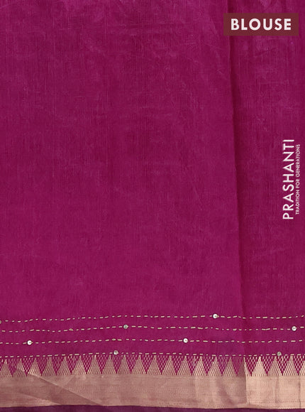 Semi tussar saree navy blue and magenta pink with allover prints & kantha stitch work and zari woven border
