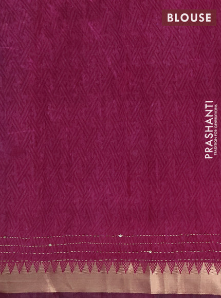 Semi tussar saree cs blue and purple with allover prints & kantha stitch work and zari woven border