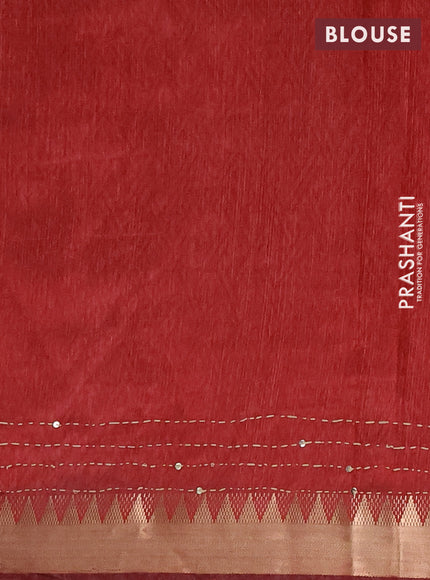 Semi tussar saree greyish brown and maroon with allover prints & kantha stitch work and zari woven border