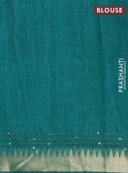 Semi tussar saree purple and teal green with allover ikat butta prints & kantha stitch work and zari woven border