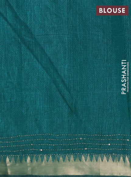 Semi tussar saree wine shade and teal green with allover prints & kantha stitch work and zari woven border