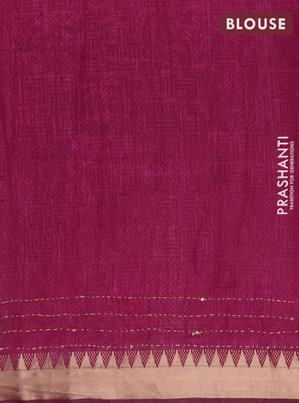 Semi tussar saree navy blue and magenta pink with allover prints & kantha stitch work and zari woven border