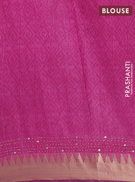 Semi tussar saree peacock green and purple with allover bandhani prints & kantha stitch work and zari woven border