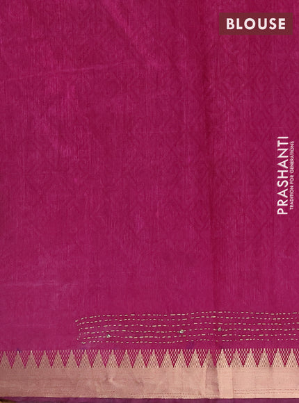 Semi tussar saree greyish blue and magenta pink with allover bandhani prints & kantha stitch work and zari woven border