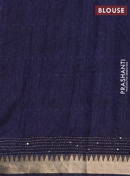 Semi tussar saree magenta pink and navy blue with allover bandhani prints & kantha stitch work and zari woven border