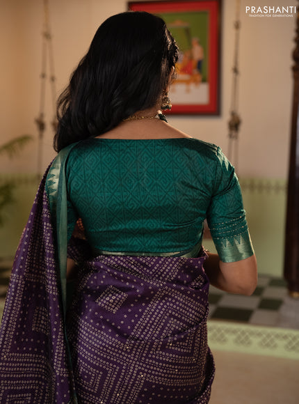 Purple & Green Semi Tussar Saree - Kantha Work