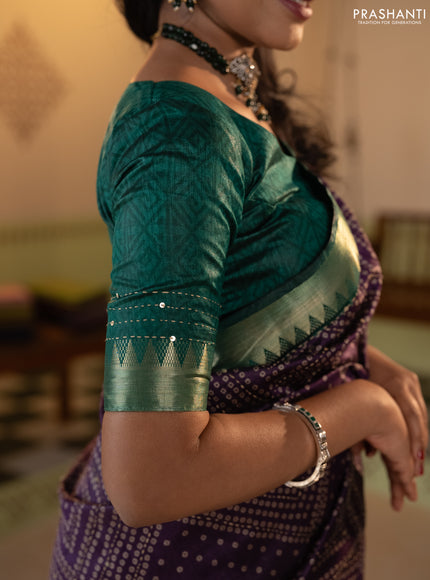 Purple & Green Semi Tussar Saree - Kantha Work