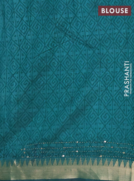 Semi tussar saree violet and teal green with allover bandhani prints & kantha stitch work and zari woven border