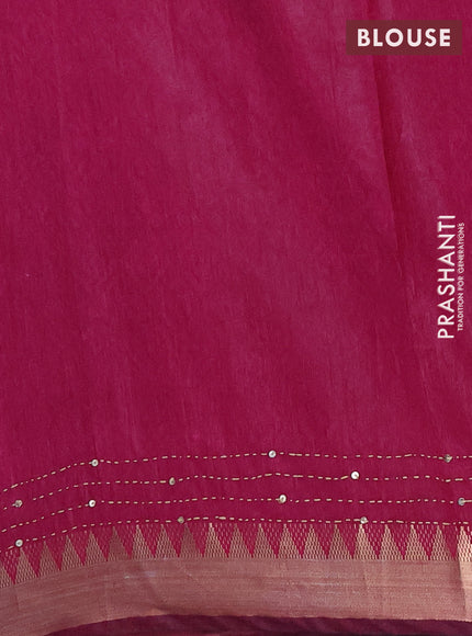 Semi tussar saree dark grey and magenta pink with allover bandhani prints & kantha stitch work and zari woven border